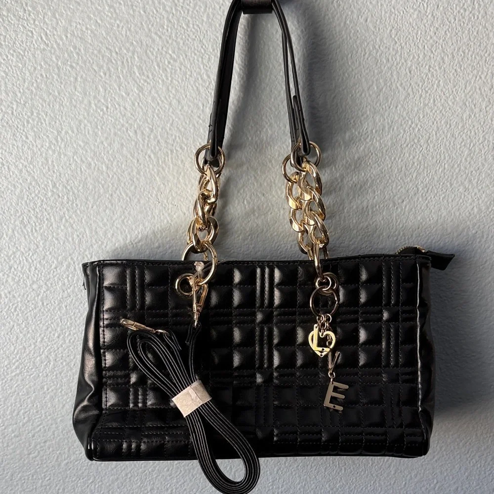 Like Dreams Elegant Black Quilted Handbag with Gold Chain and Cross Body NWT - Picture 1 of 8
